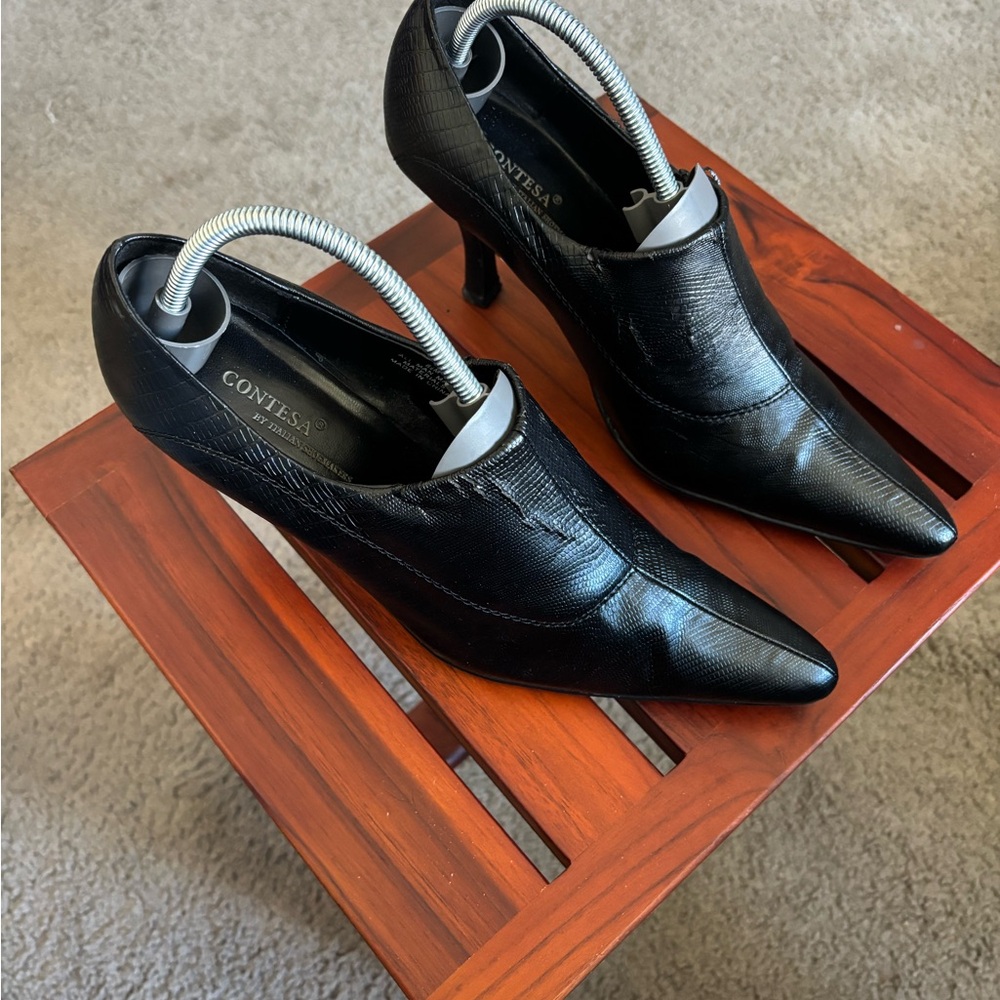 Contesa Black Leather Heels for Women